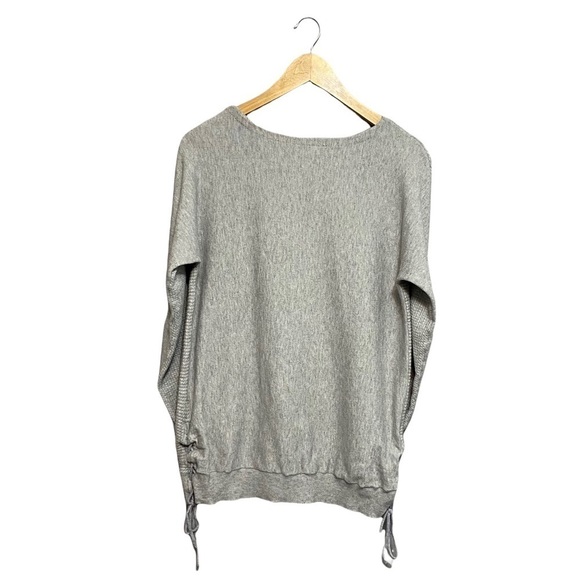 Waffle Knit Scoop Neck Sweater with Tie Sides​​ - Picture 2 of 5